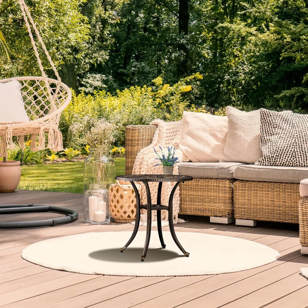 Garden Side Table Antique Look Cast Aluminium - Image 3