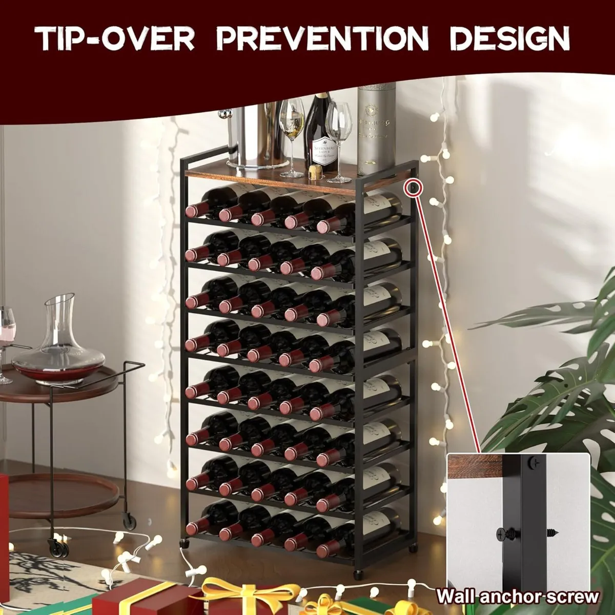 40 Bottle Wine Rack Freestanding Floor 8-Tier - Image 4