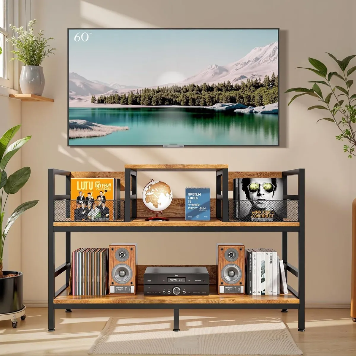 Record Player Stand Vinyl Storage with 4 Dividers - Image 2