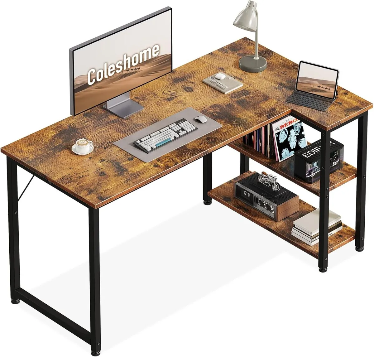 Corner Desk L-Table with Shelves 120x70CM - Image 1