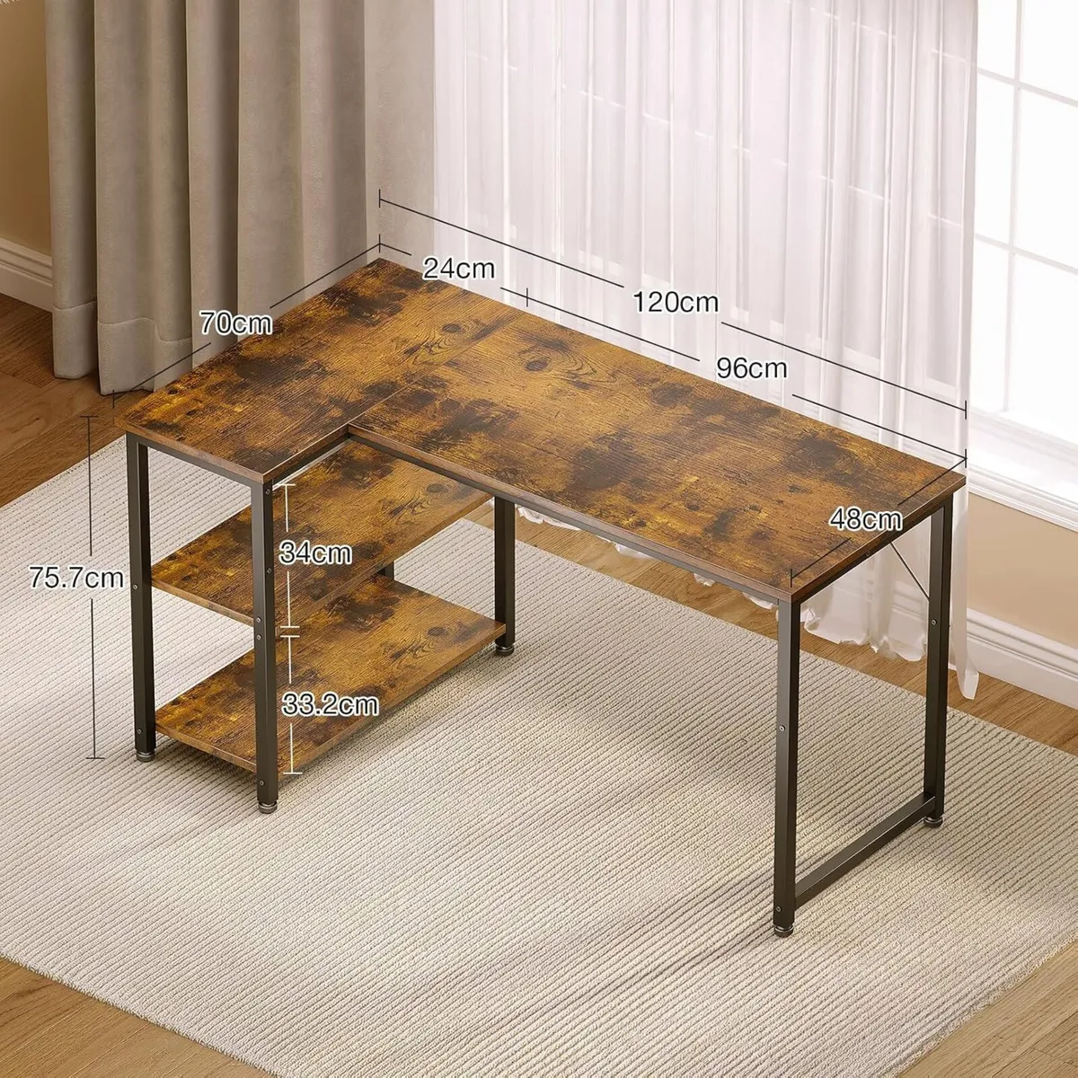 Corner Desk L-Table with Shelves 120x70CM - Image 3