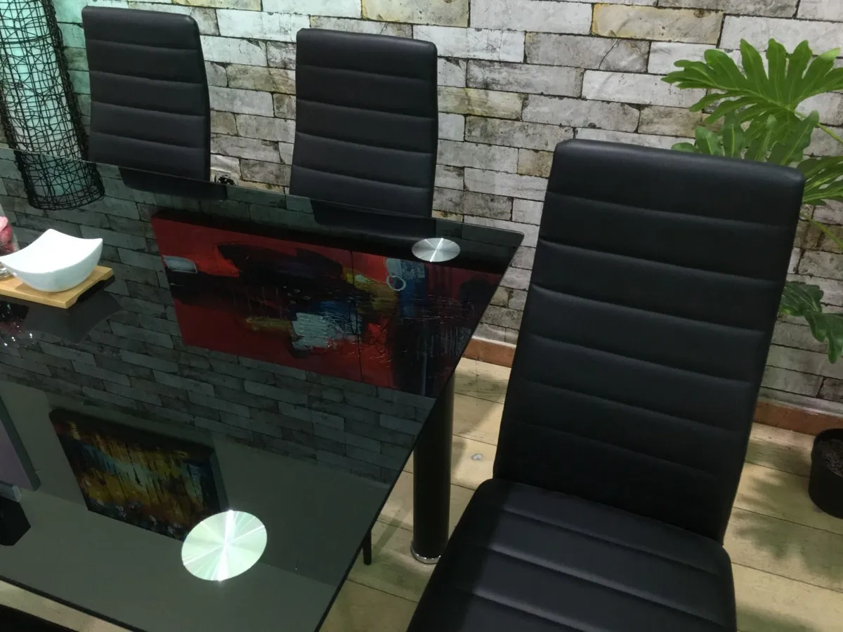Black Glass Dining Table Set Seats 6 in Style! - Image 3