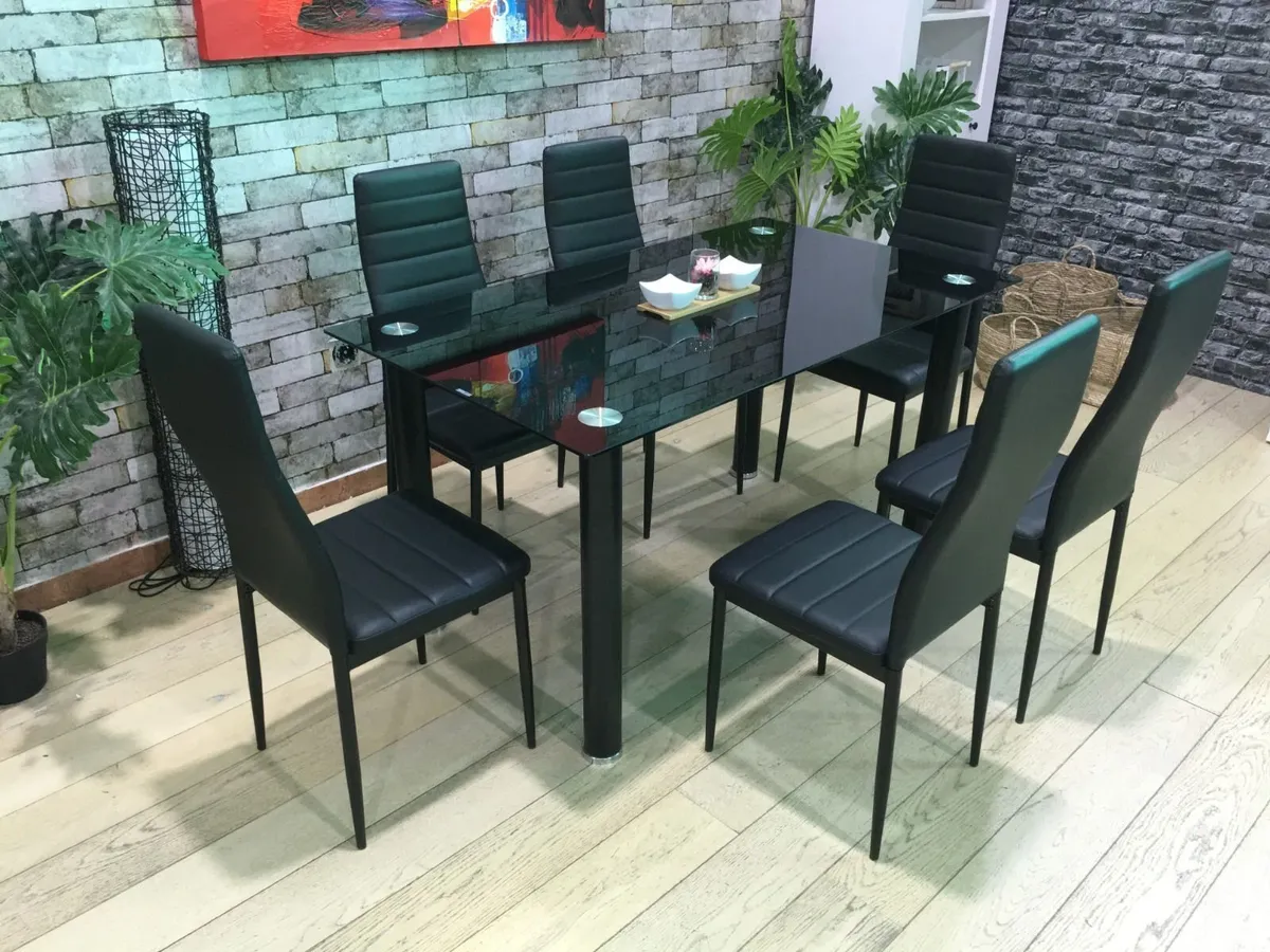 Black Glass Dining Table Set Seats 6 in Style! - Image 2