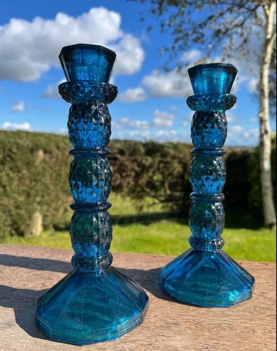 Pair of 1970s cobalt blue candlestick holders - Image 2