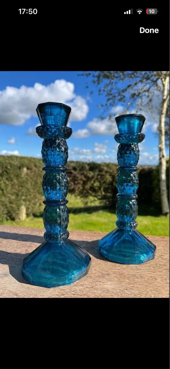 Pair of 1970s cobalt blue candlestick holders - Image 1
