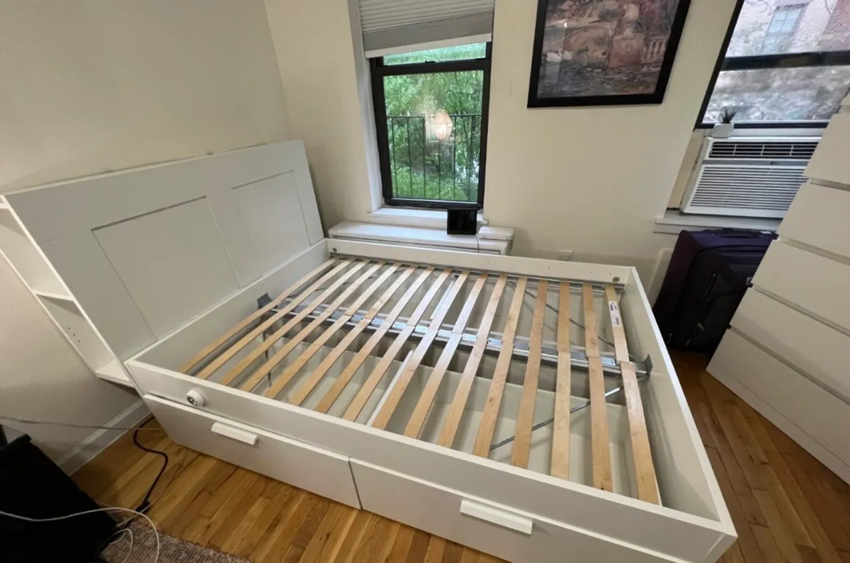 Ikea king size bed with storage drawers - Image 1