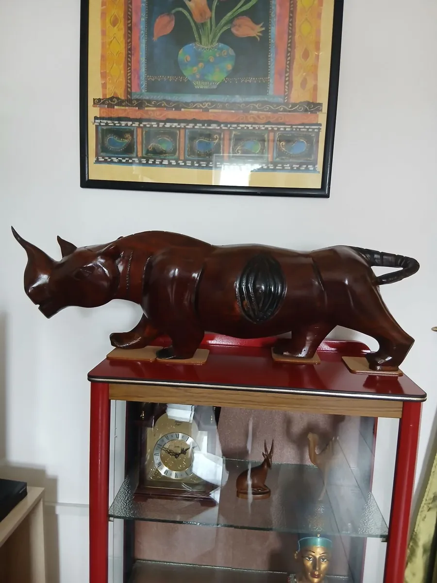 Rare Very Large Hand Carved African Rhinoceros - Image 1