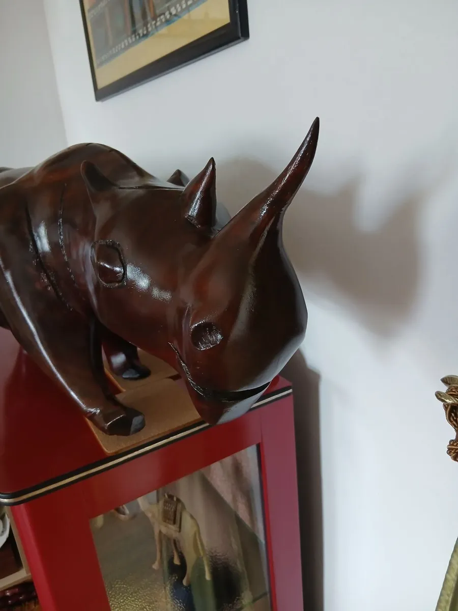Rare Very Large Hand Carved African Rhinoceros - Image 2