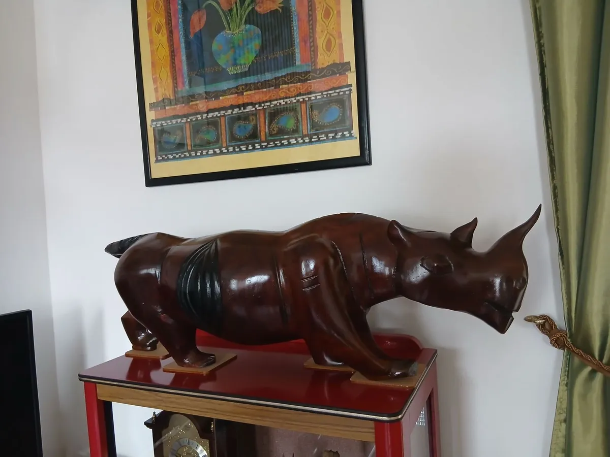 Rare Very Large Hand Carved African Rhinoceros - Image 3