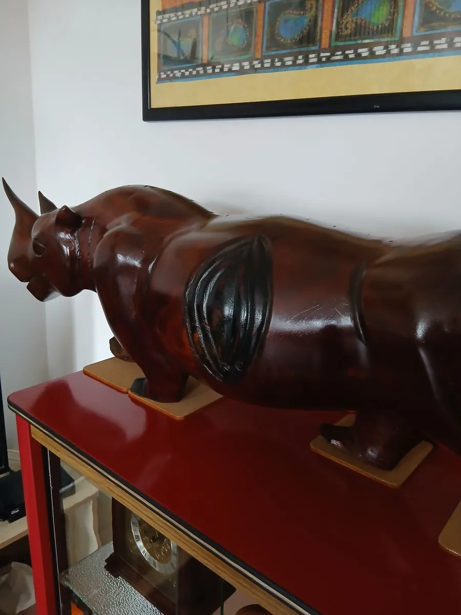 Rare Very Large Hand Carved African Rhinoceros - Image 4