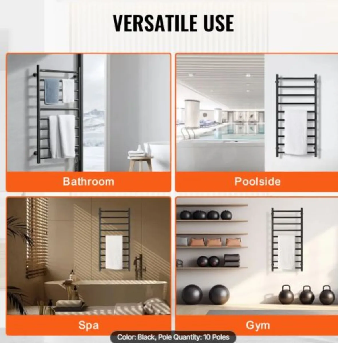 10 Bars Towel Warmer Rack, Wall Mounted Heated - Image 4