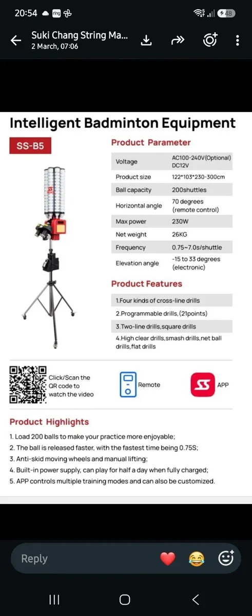 NEW Siboasi SS-B5 Badminton Shuttlecock Machi - Image 1