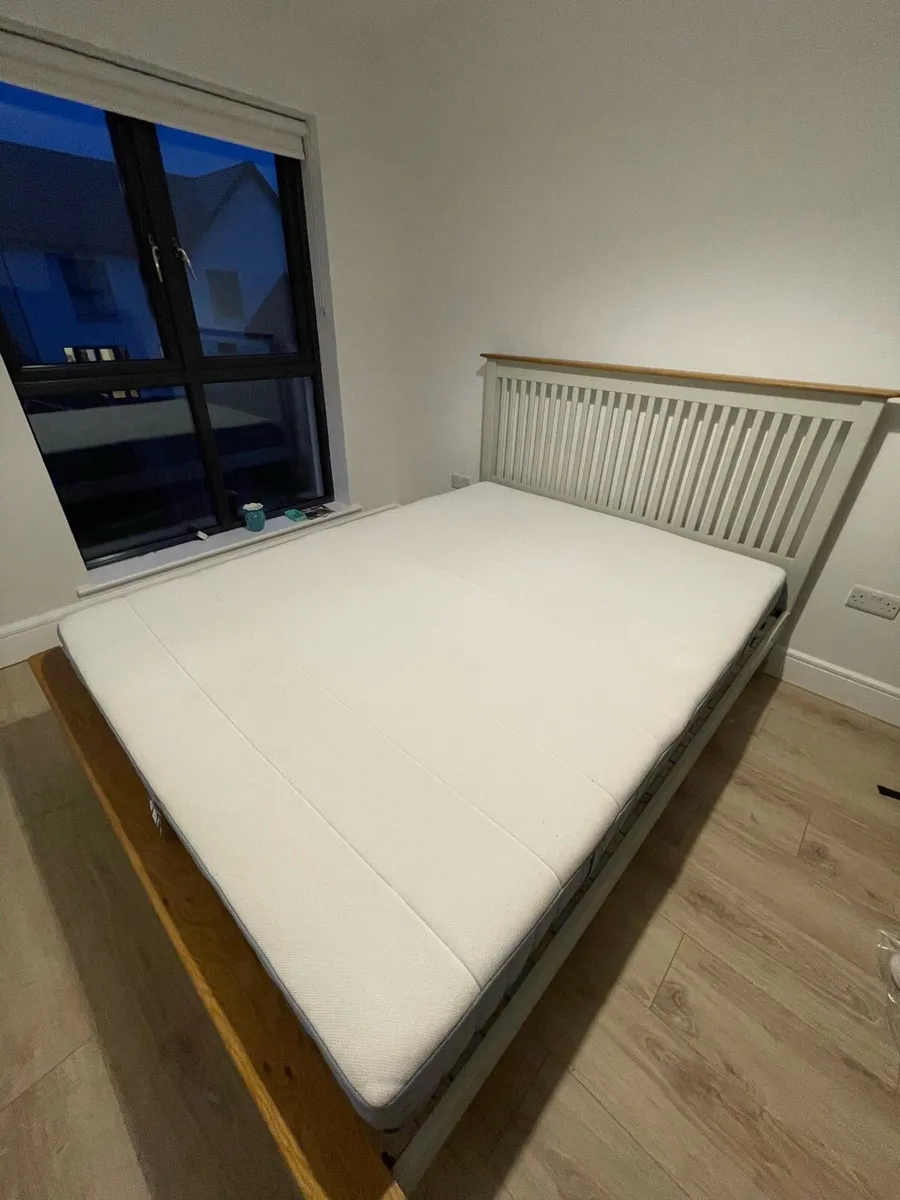 Oak King size bed frame & Mattress - Image 1