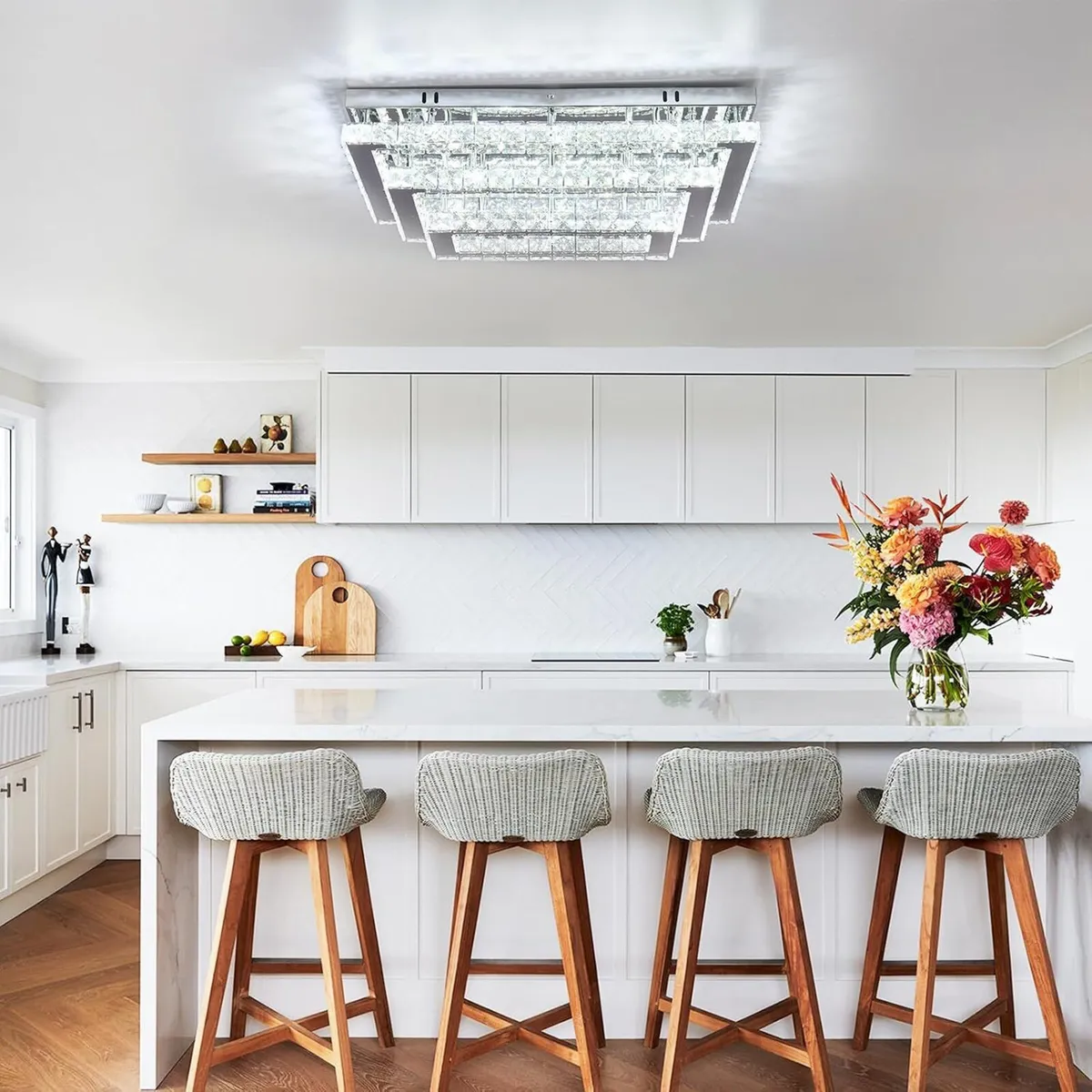 20in Dimmable Crystal LED Ceiling Light Remote - Image 2