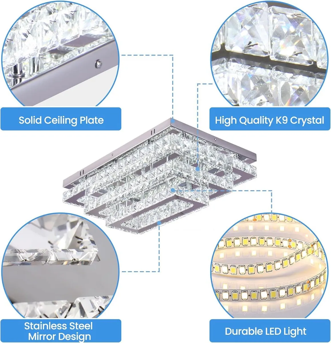 20in Dimmable Crystal LED Ceiling Light Remote - Image 4