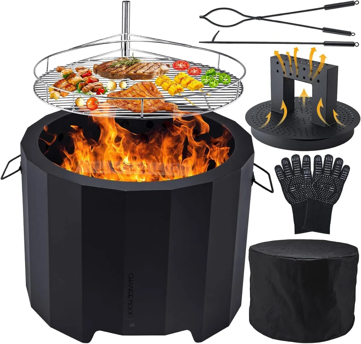 Changemoore Smokeless Fire Pit 19.6'' Triple Burn - Image 1