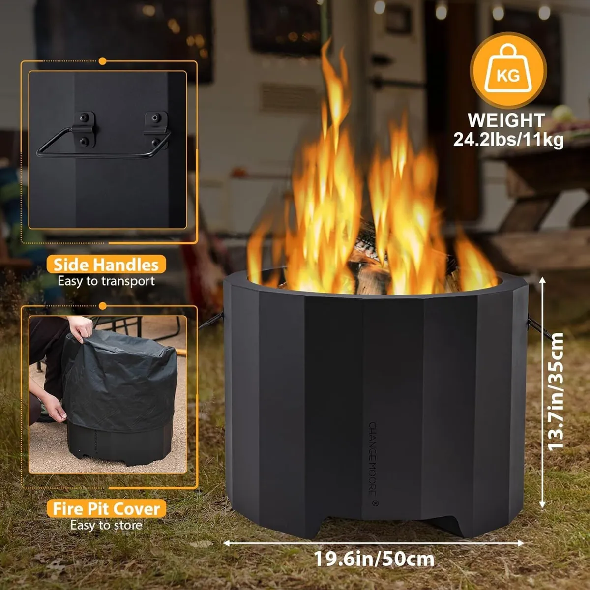 Changemoore Smokeless Fire Pit 19.6'' Triple Burn - Image 2