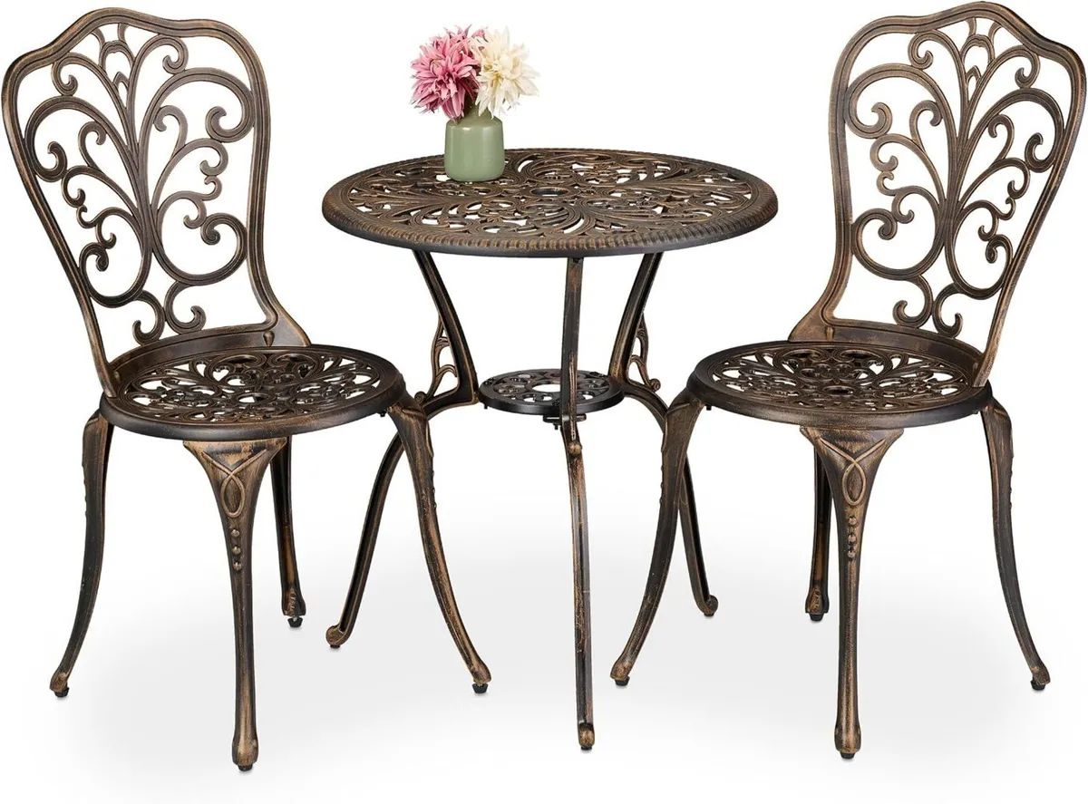 Garden Bistro Set 3-Piece Table 2 Chairs Antique - Image 1
