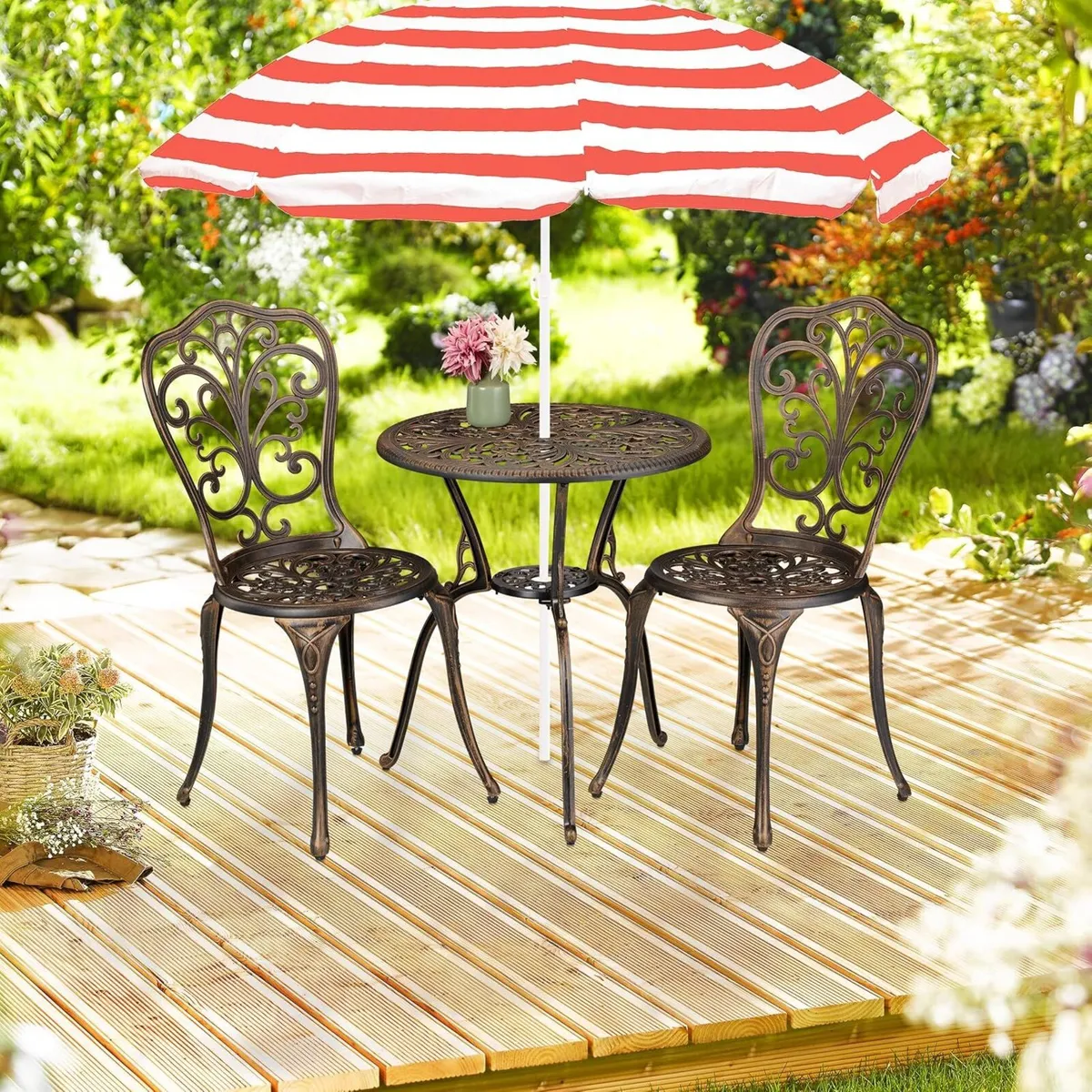Garden Bistro Set 3-Piece Table 2 Chairs Antique - Image 2