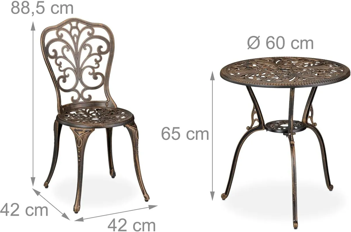Garden Bistro Set 3-Piece Table 2 Chairs Antique - Image 3