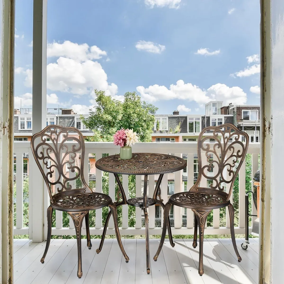 Garden Bistro Set 3-Piece Table 2 Chairs Antique - Image 4