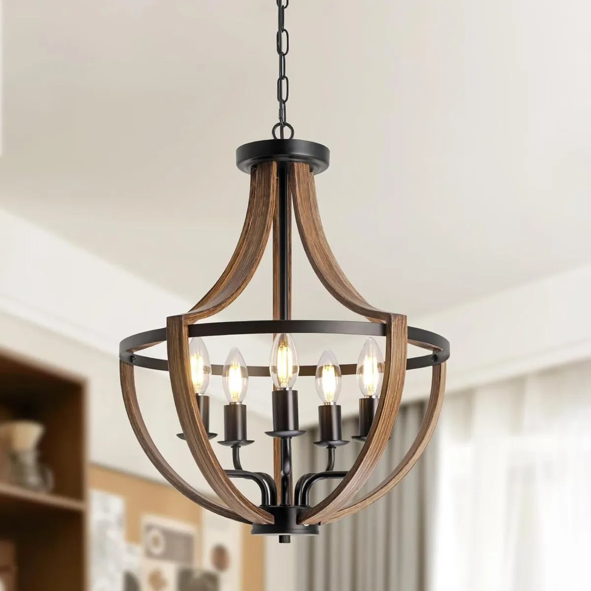 Rustic Industrial 5-Light Flush Mount Chandelier - Image 1