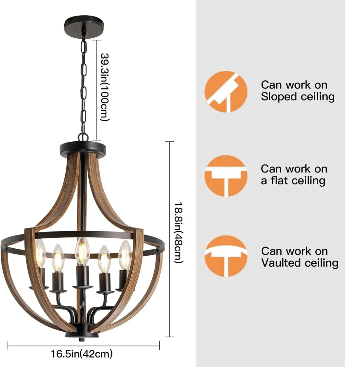 Rustic Industrial 5-Light Flush Mount Chandelier - Image 2