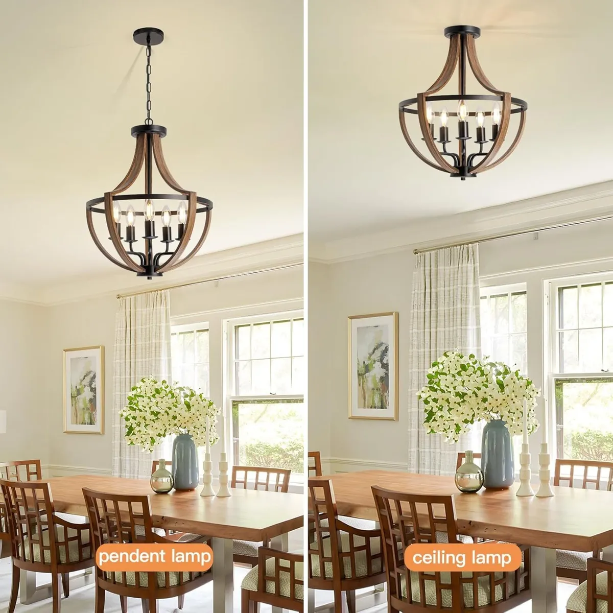 Rustic Industrial 5-Light Flush Mount Chandelier - Image 3