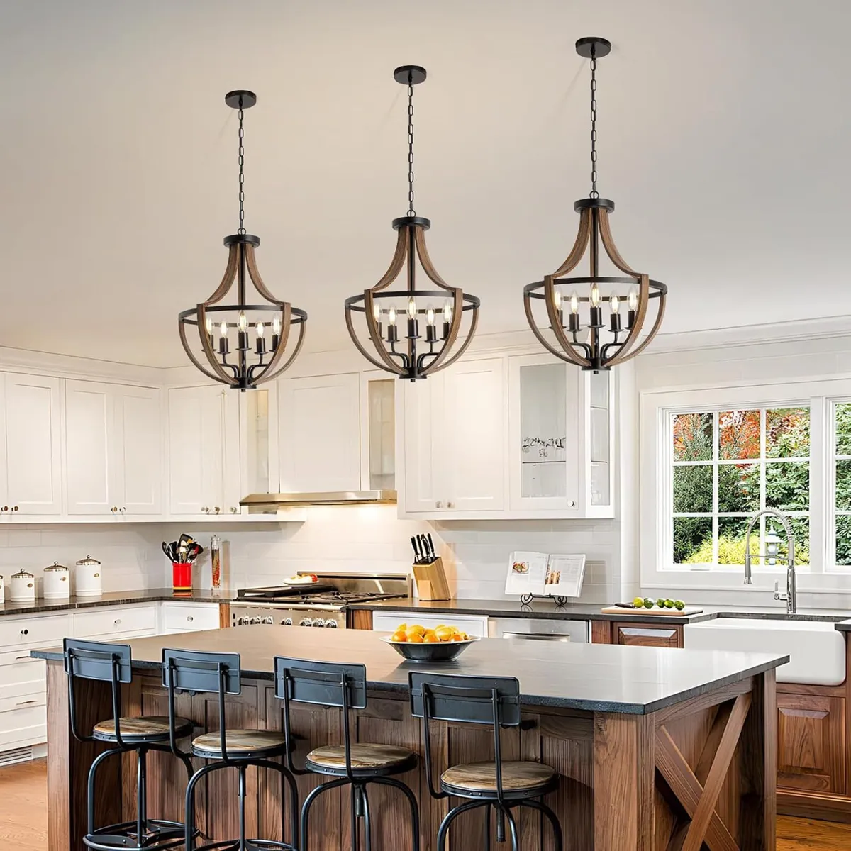 Rustic Industrial 5-Light Flush Mount Chandelier - Image 4