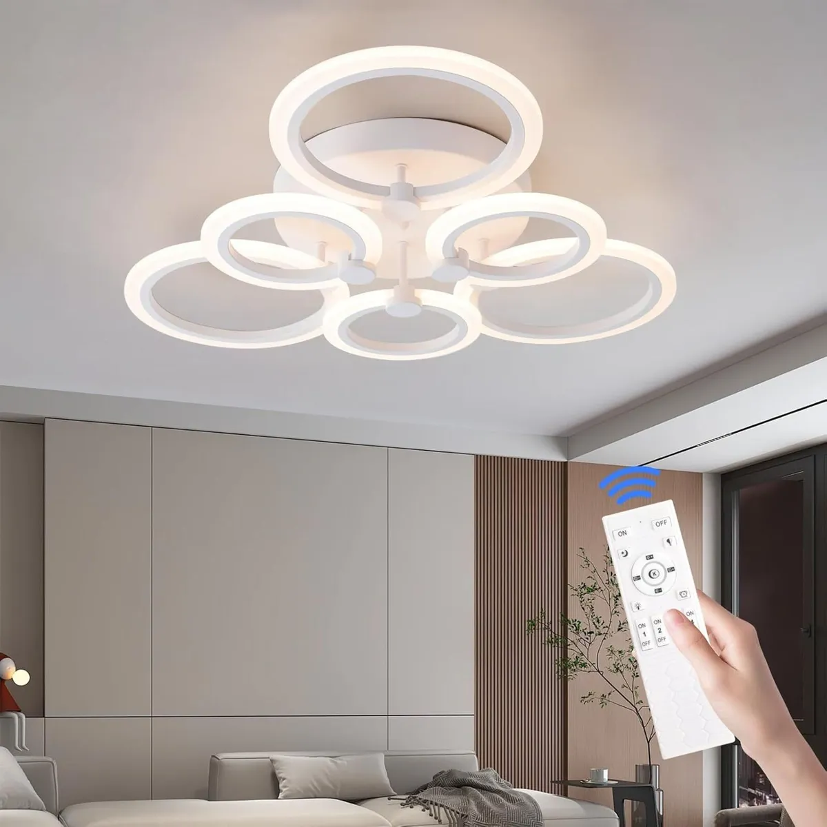 Modern LED Ceiling Light 6 Rings Dimmable - Image 1