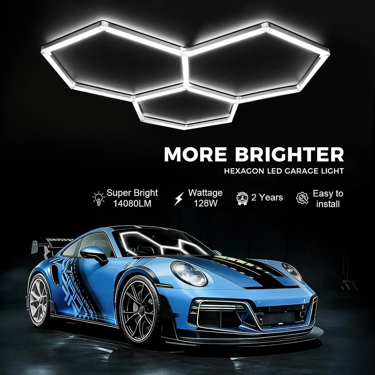 Hexagon LED Garage Ceiling Light 3 Hex 128W - Image 3