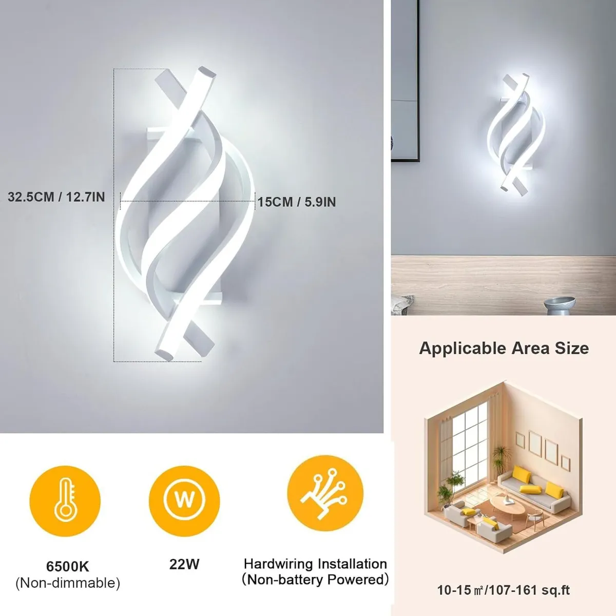Modern LED Wall Light 22W 1320lm Spiral Aluminium - Image 2