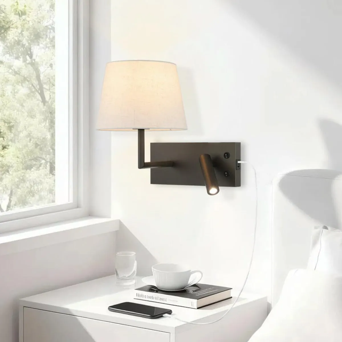Bedside Wall Light with USB on Off Switch - Image 3