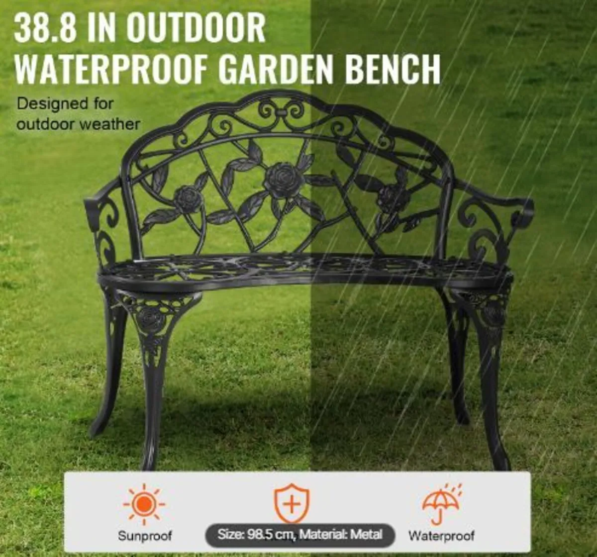 Outdoor Bench, 38.8 inches Metal Garden - Image 3