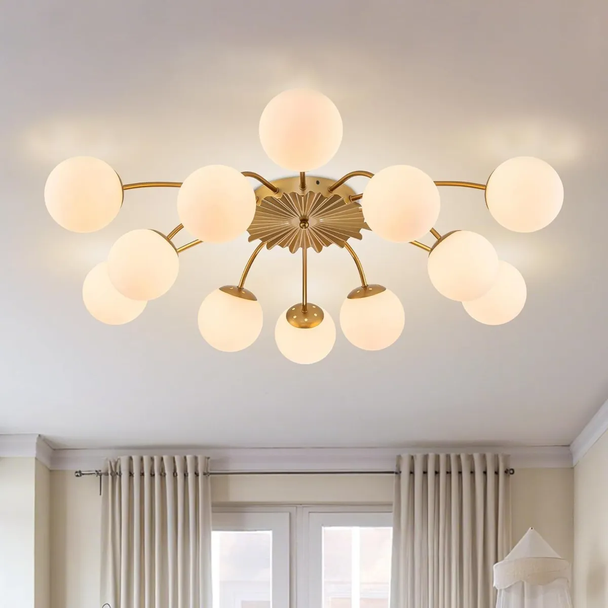 12-Light Modern Brass Ceiling Light Glass Globe - Image 1