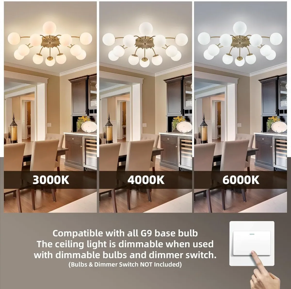 12-Light Modern Brass Ceiling Light Glass Globe - Image 3