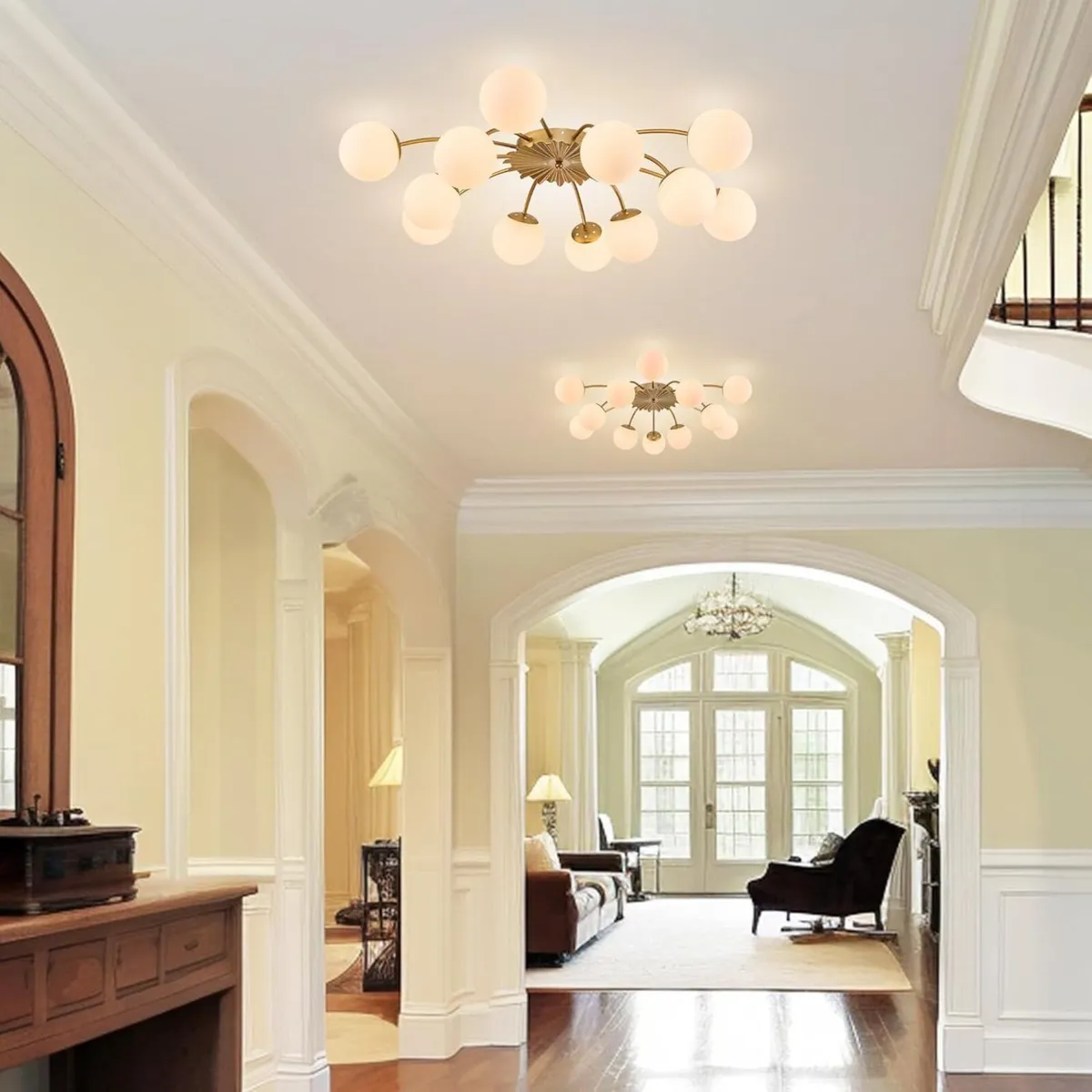 12-Light Modern Brass Ceiling Light Glass Globe - Image 4