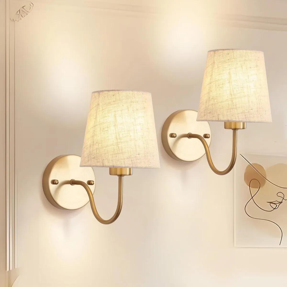 Wall Lights Fabric Shade Hardwired Installation - Image 1