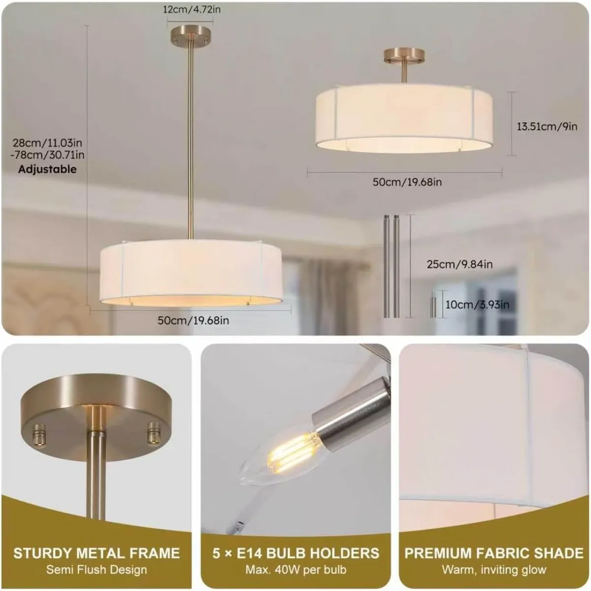 Ceiling Light for Living Room 5 E14 Fabric - Image 3