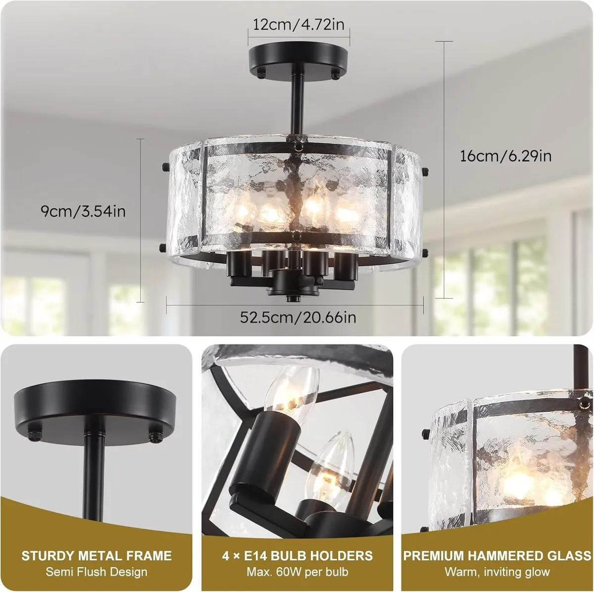 4- Ceiling Light E14 Semi Flush Glass ø52.5CM - Image 2