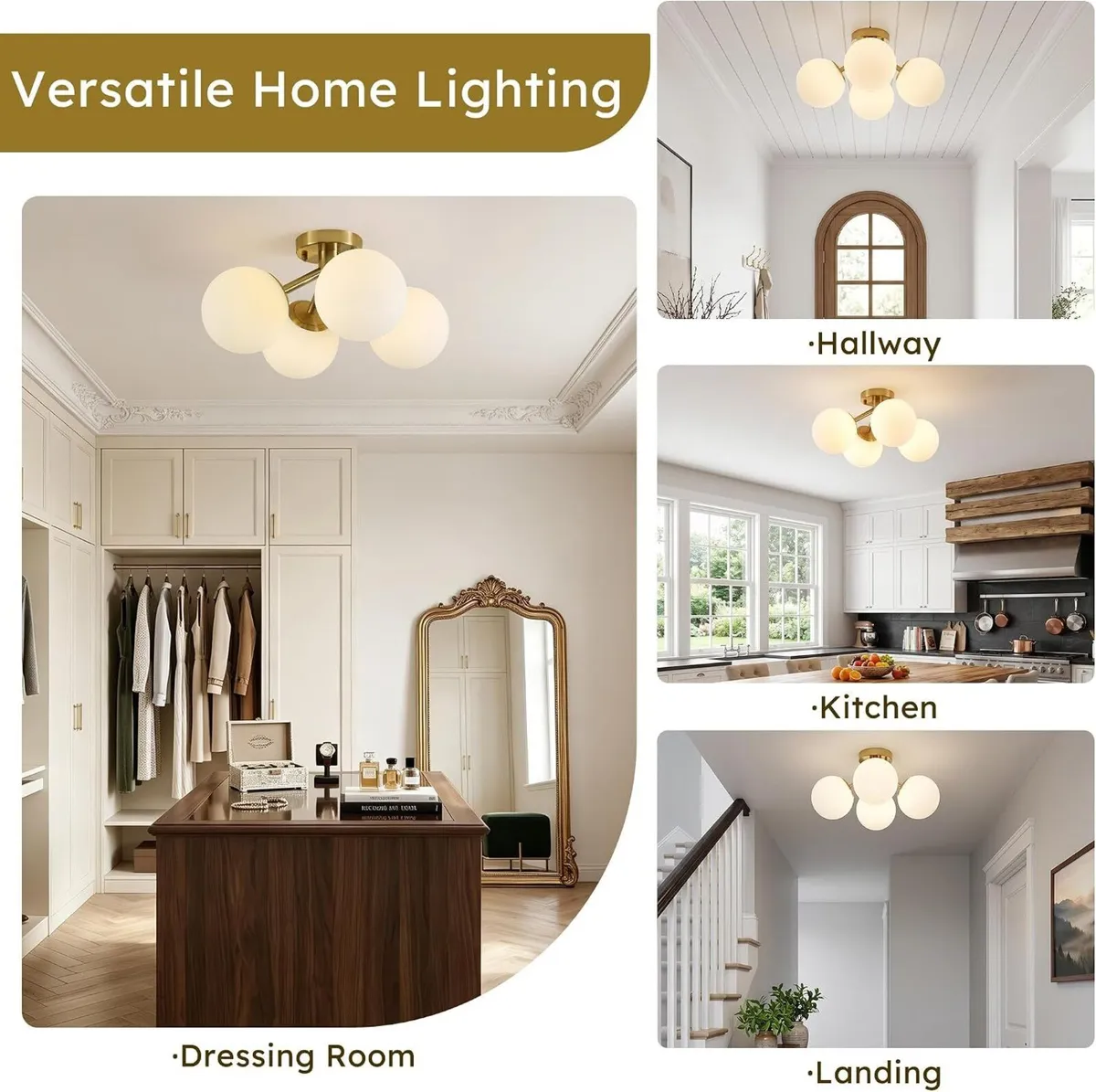 4-Light Brass Ceiling Light for Living Room - Image 4