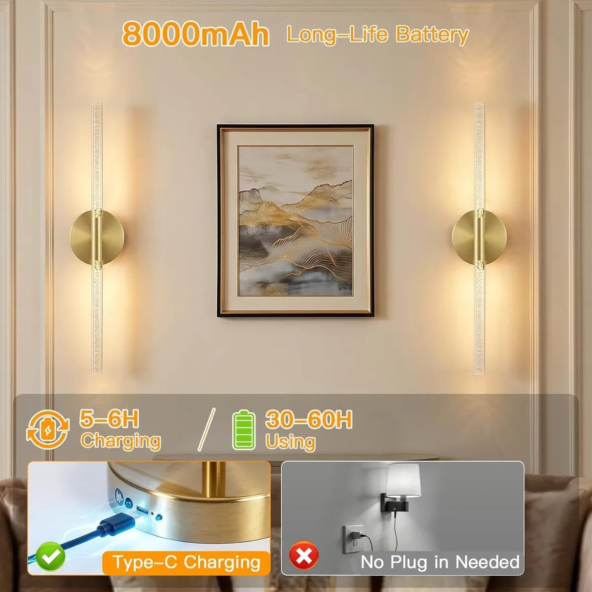 Wall Lights Indoor 8000mah with Bubble Acrylic - Image 2