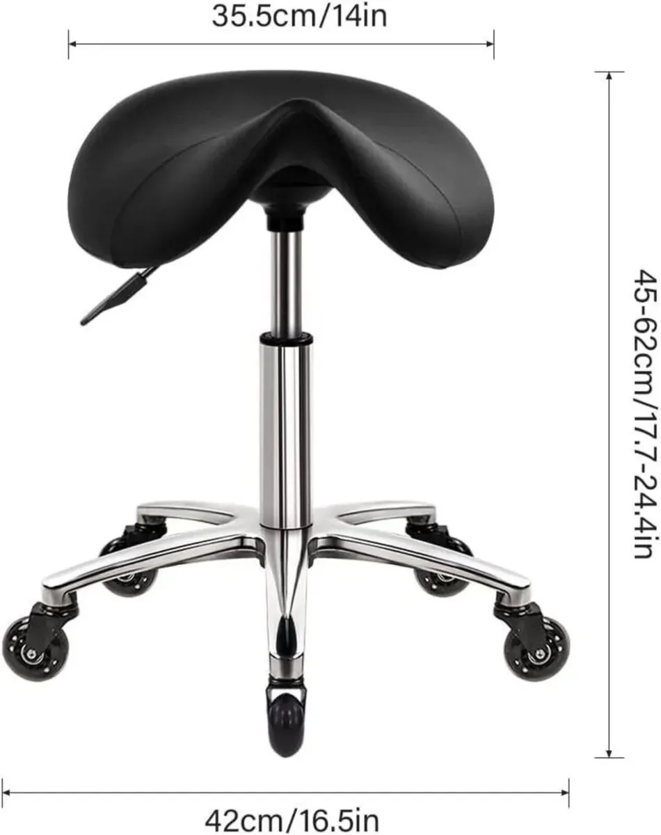 Swivel Saddle Stool with Wheels PU Leather - Image 4