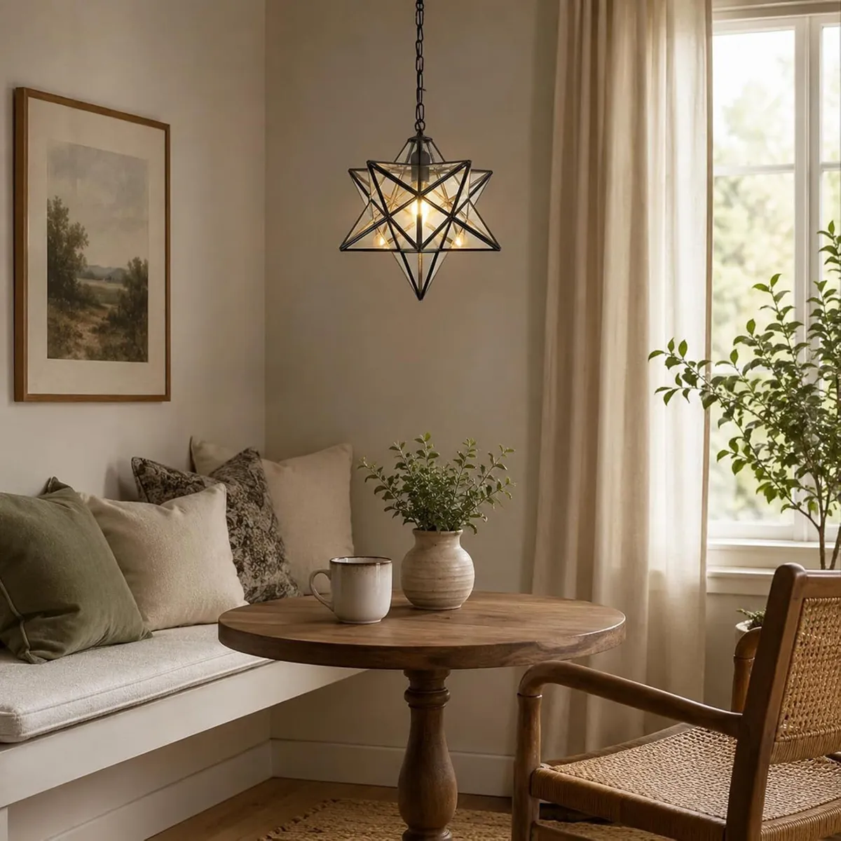 Vintage Star Pendant Metal Clear Glass Shade - Image 4