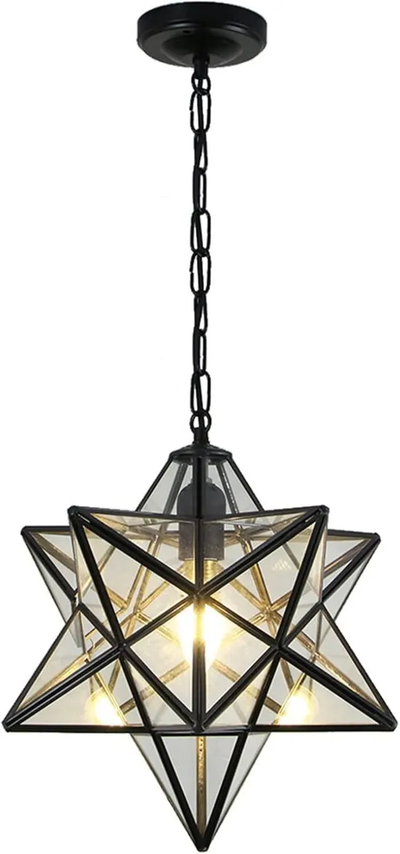 Vintage Star Pendant Metal Clear Glass Shade - Image 1