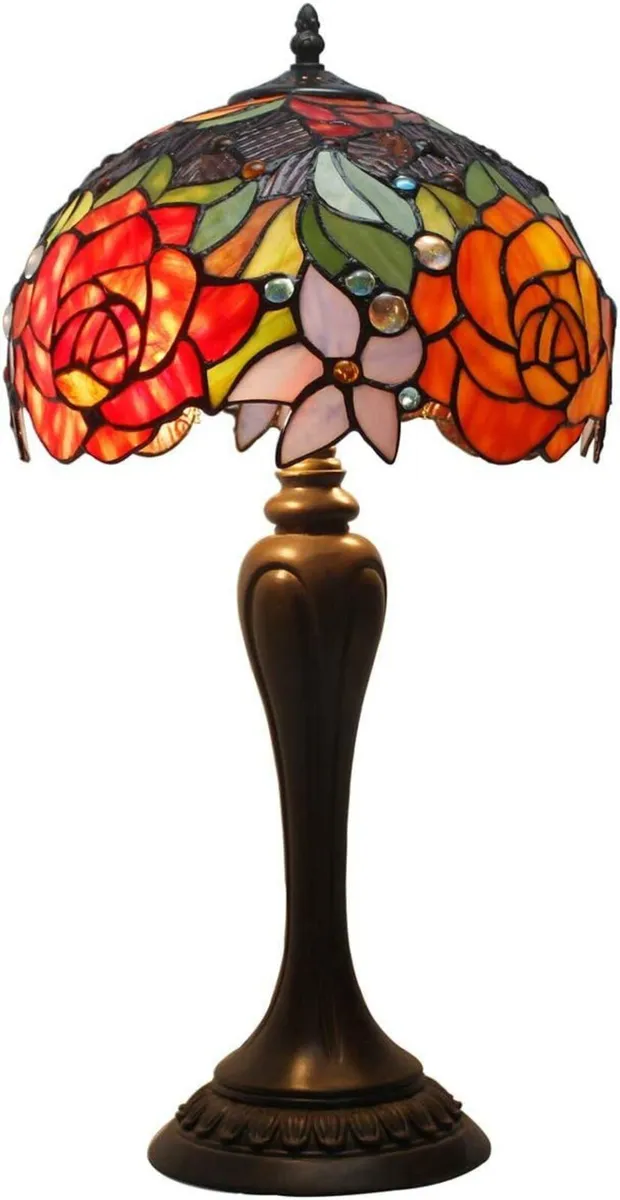 Tiffany Lamp Stained Glass Table Rose Flower - Image 1