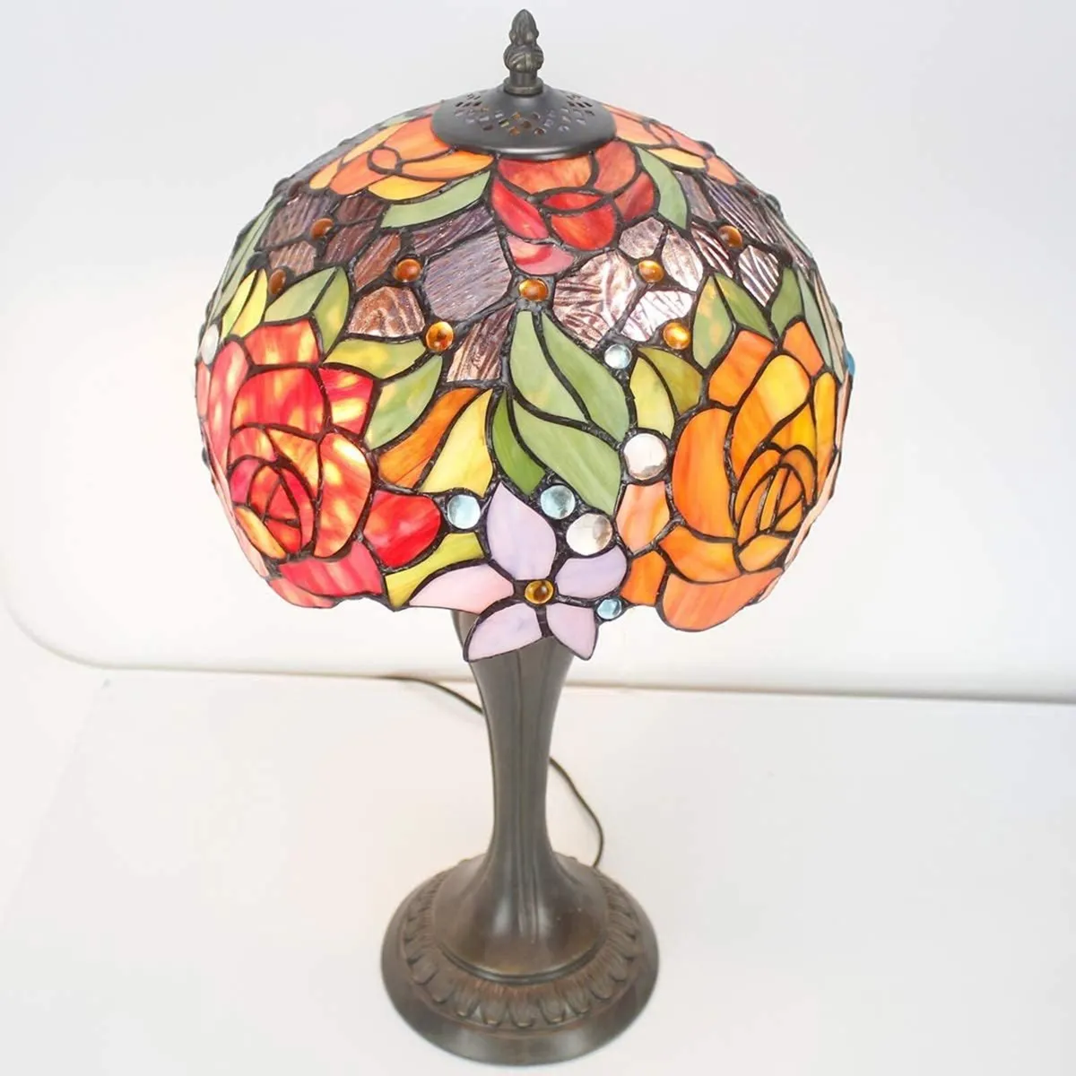 Tiffany Lamp Stained Glass Table Rose Flower - Image 2