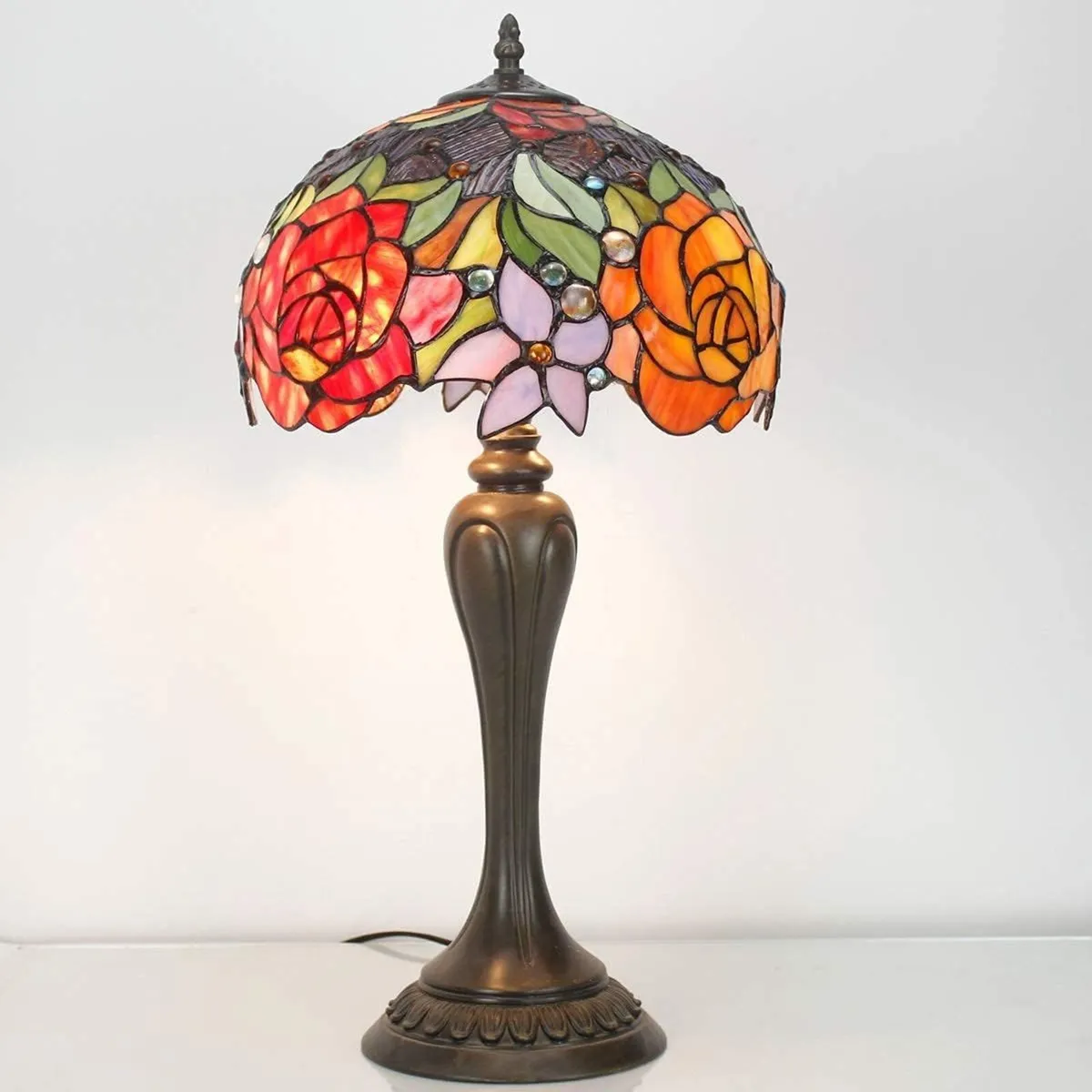 Tiffany Lamp Stained Glass Table Rose Flower - Image 3