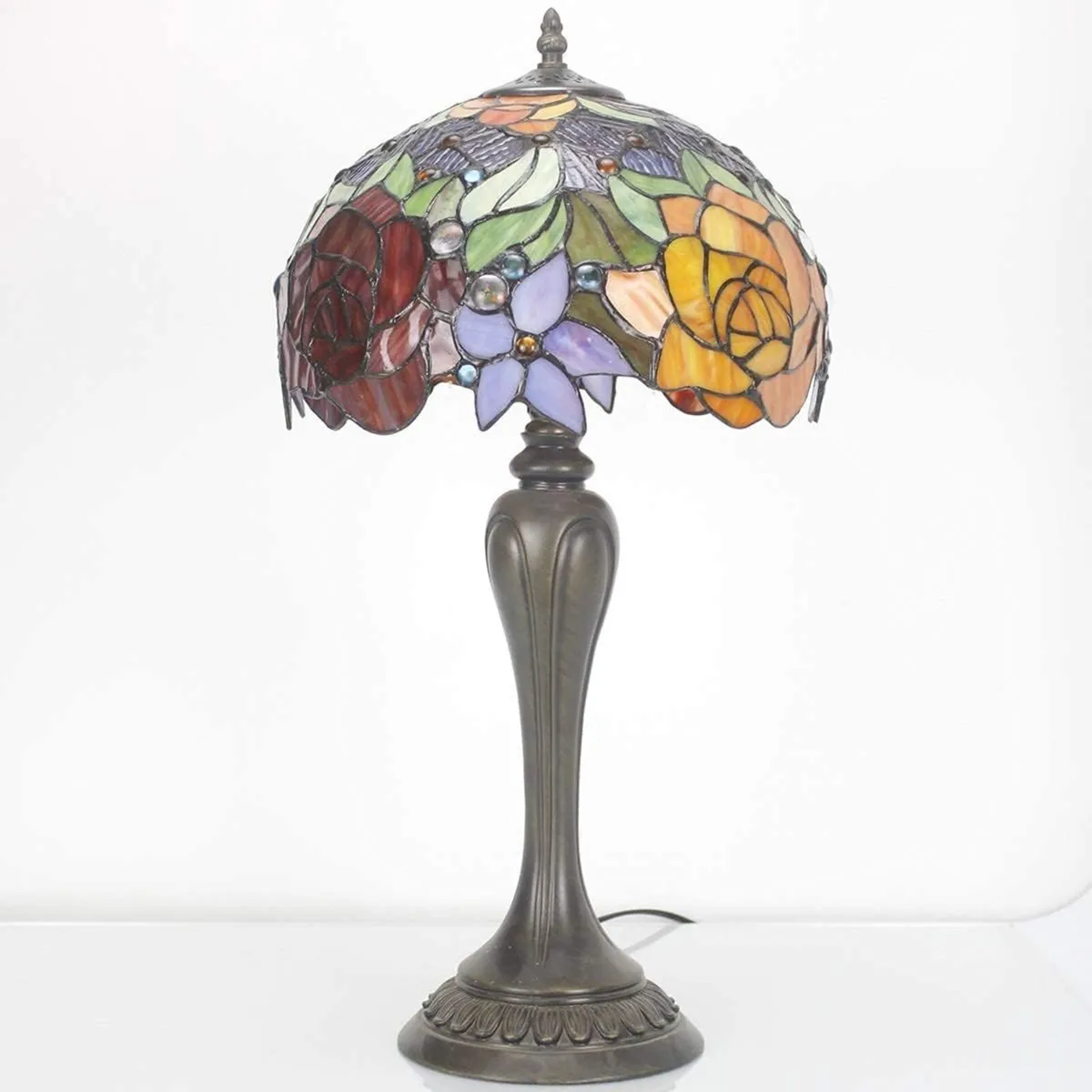 Tiffany Lamp Stained Glass Table Rose Flower - Image 4