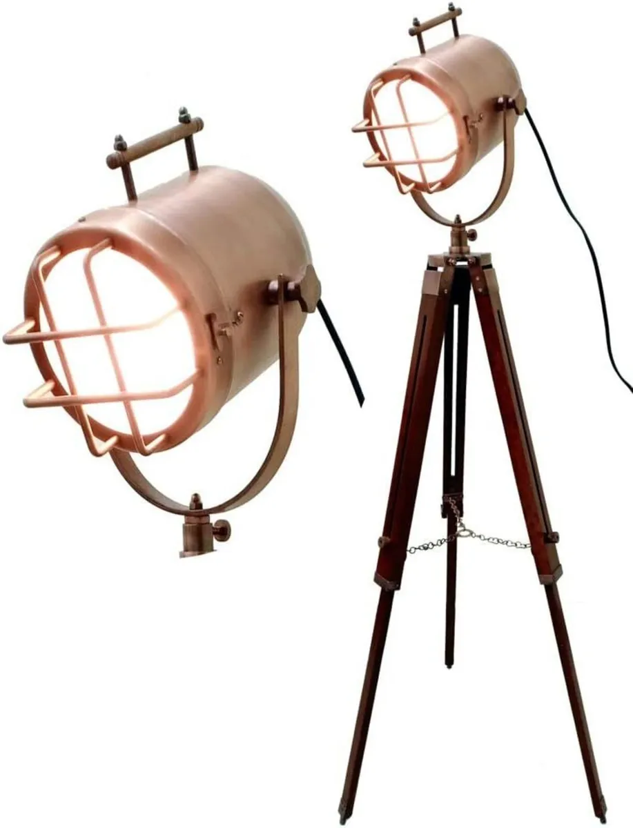 Copper Finish Antique Tripod Lamp Portable Office